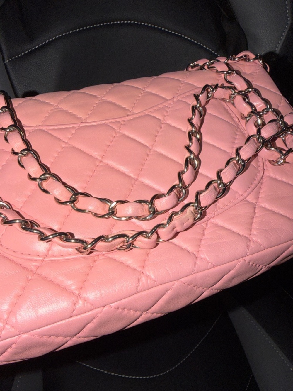 ‼️Authentic Chanel Pink Lambskin Leather Medium Classic Flap Shoulder Bag - Picture 16 of 16